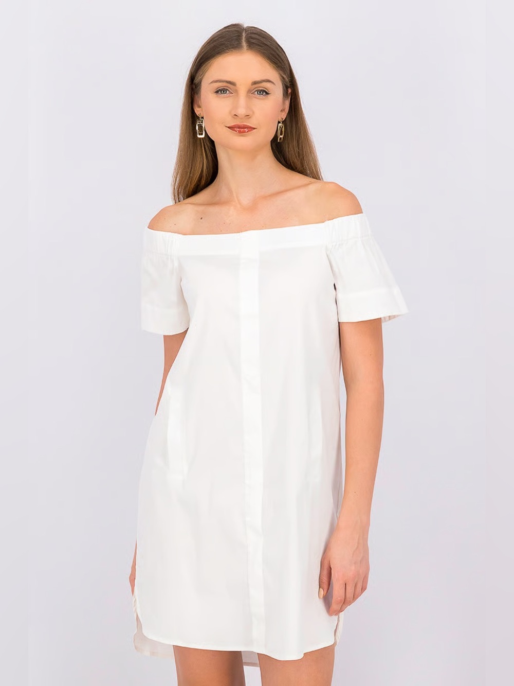 NWT Bar III White Off-Shoulder Shift Shirt Summer Beach Dress Size S Small